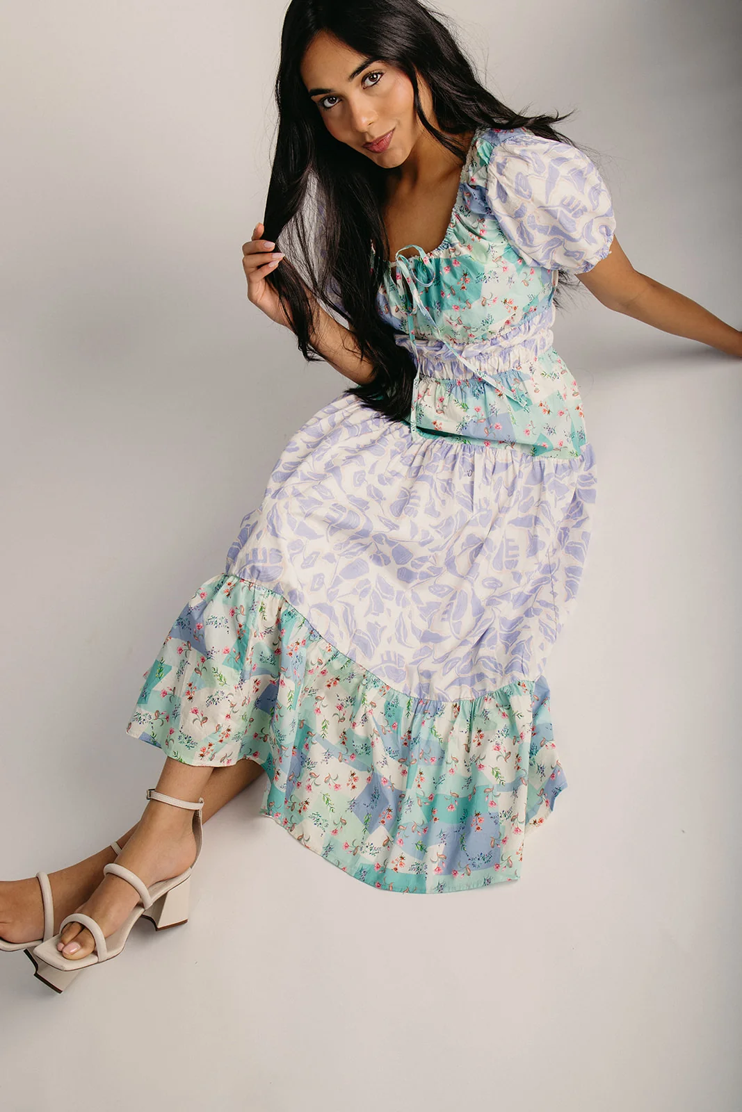 The Boylston Scoop Neck Midi Dress in Lavender Multi - Image 3