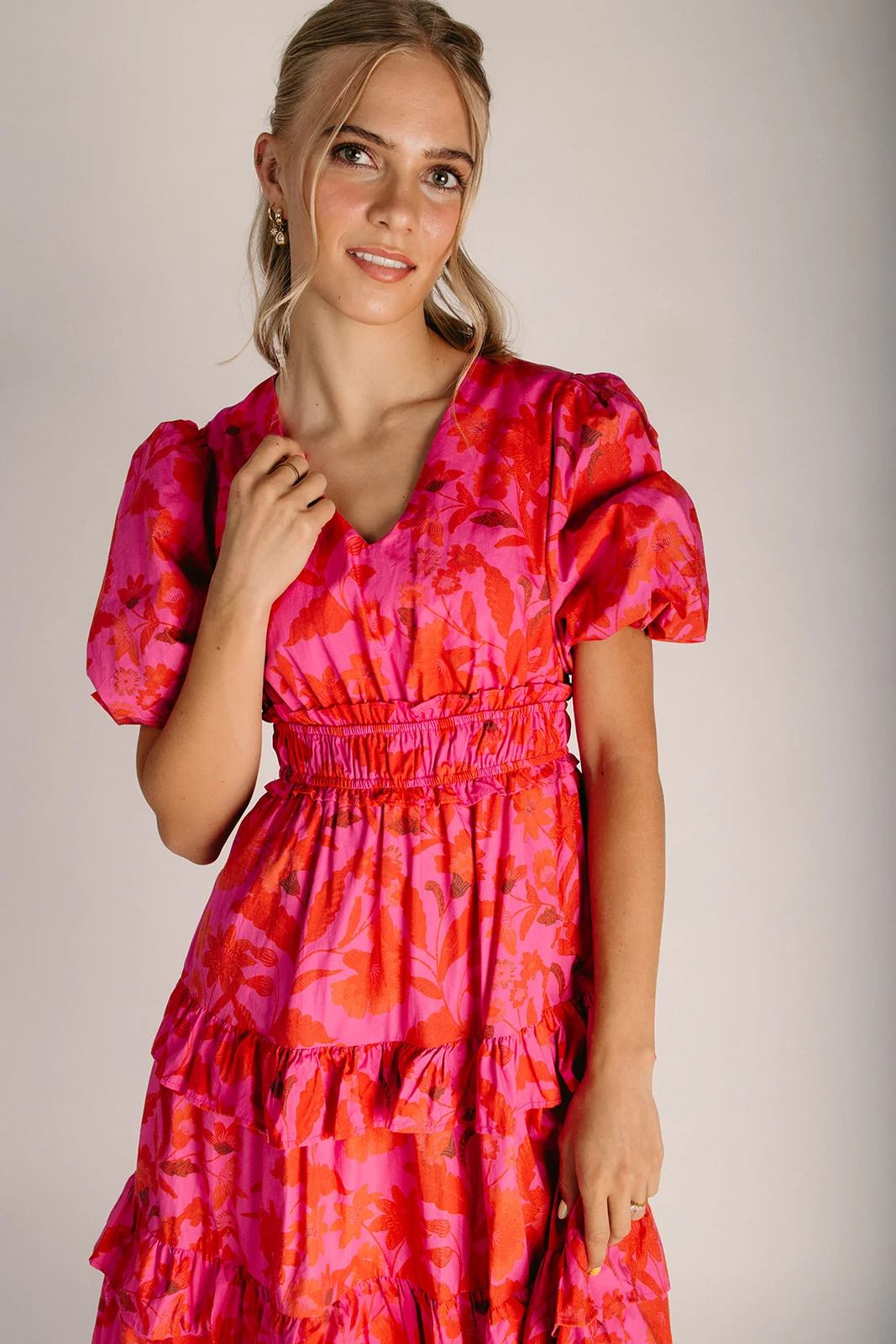 The Briella Garden Dream Midi Dress in Fuchsia Bloom - Image 2