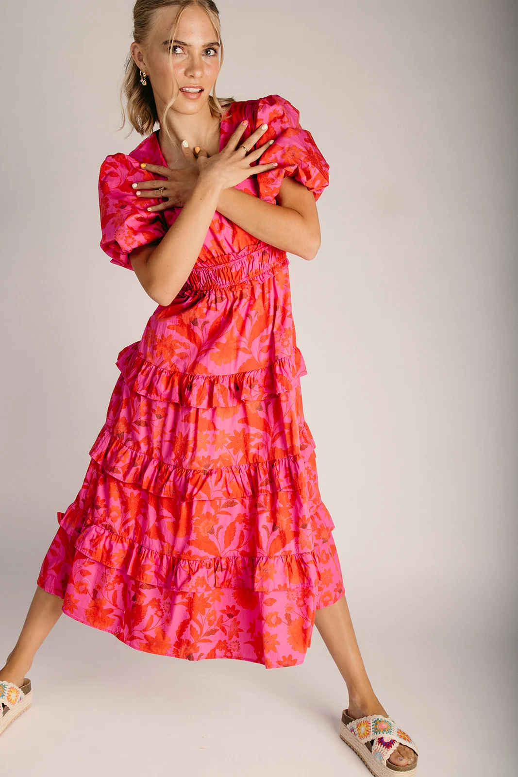 The Briella Garden Dream Midi Dress in Fuchsia Bloom - Image 5