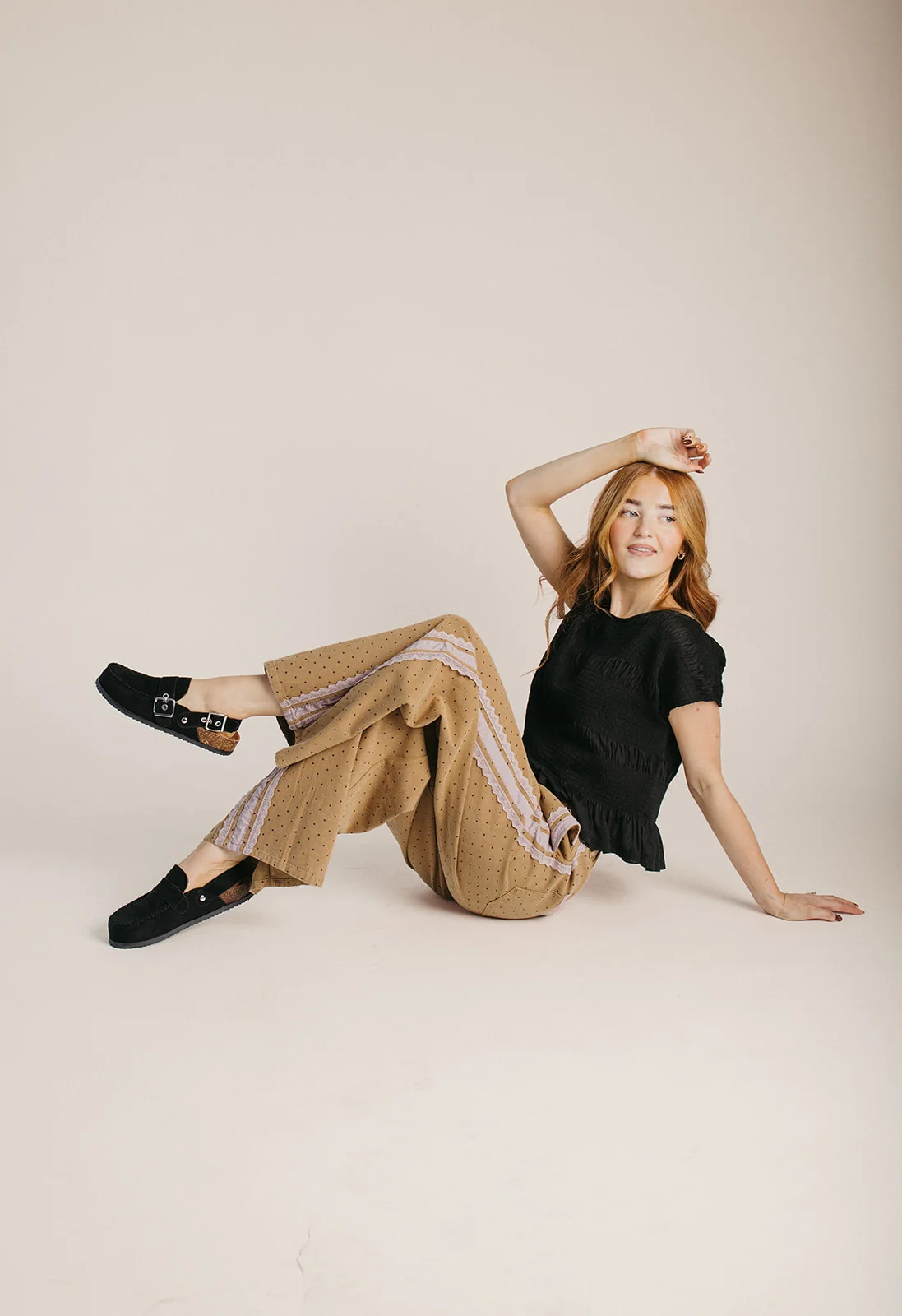 The Laurie Polka Dot Denim Pant in Brown - Image 3