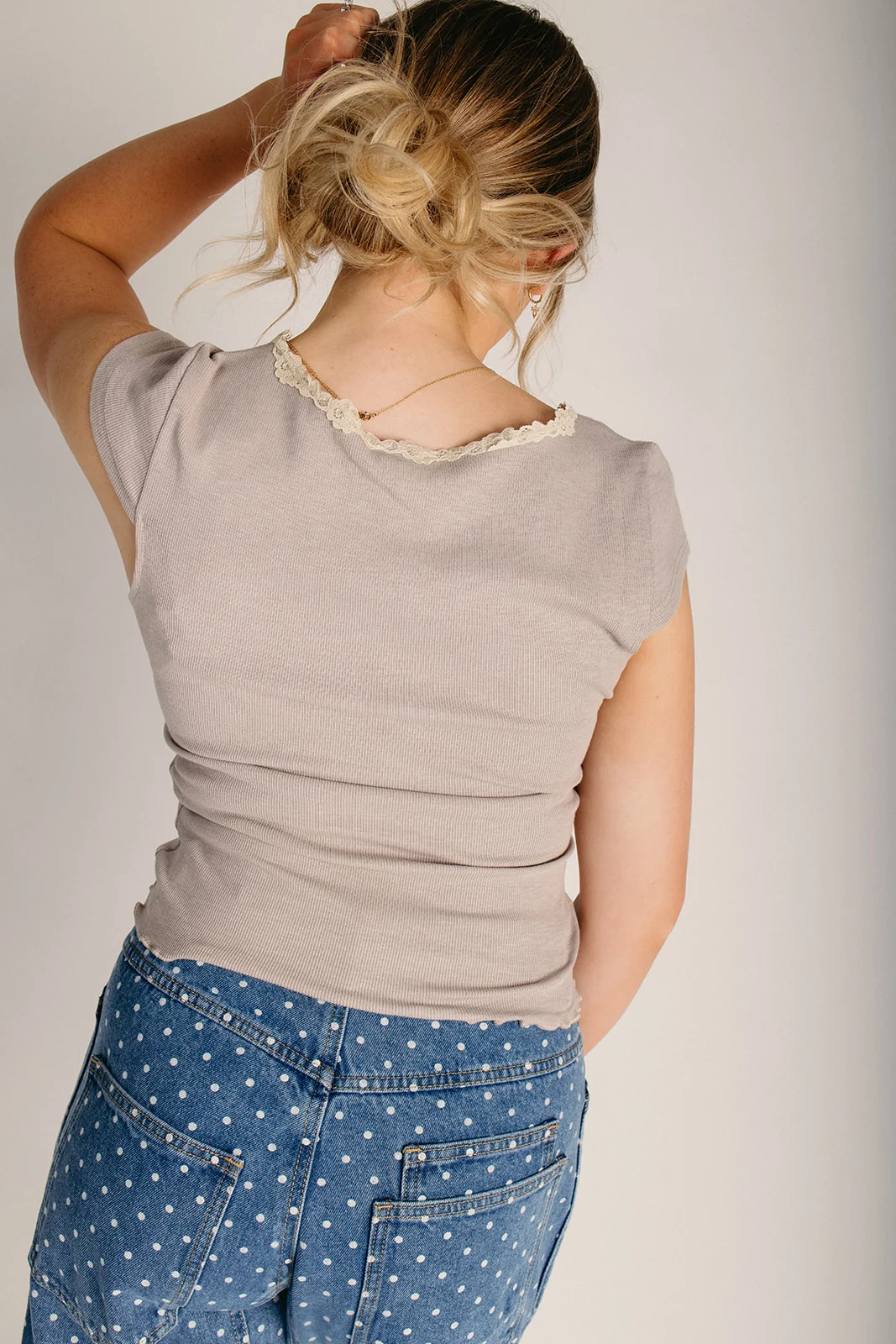The Bronder Lace Detail Ribbed Blouse in Grey - Image 2