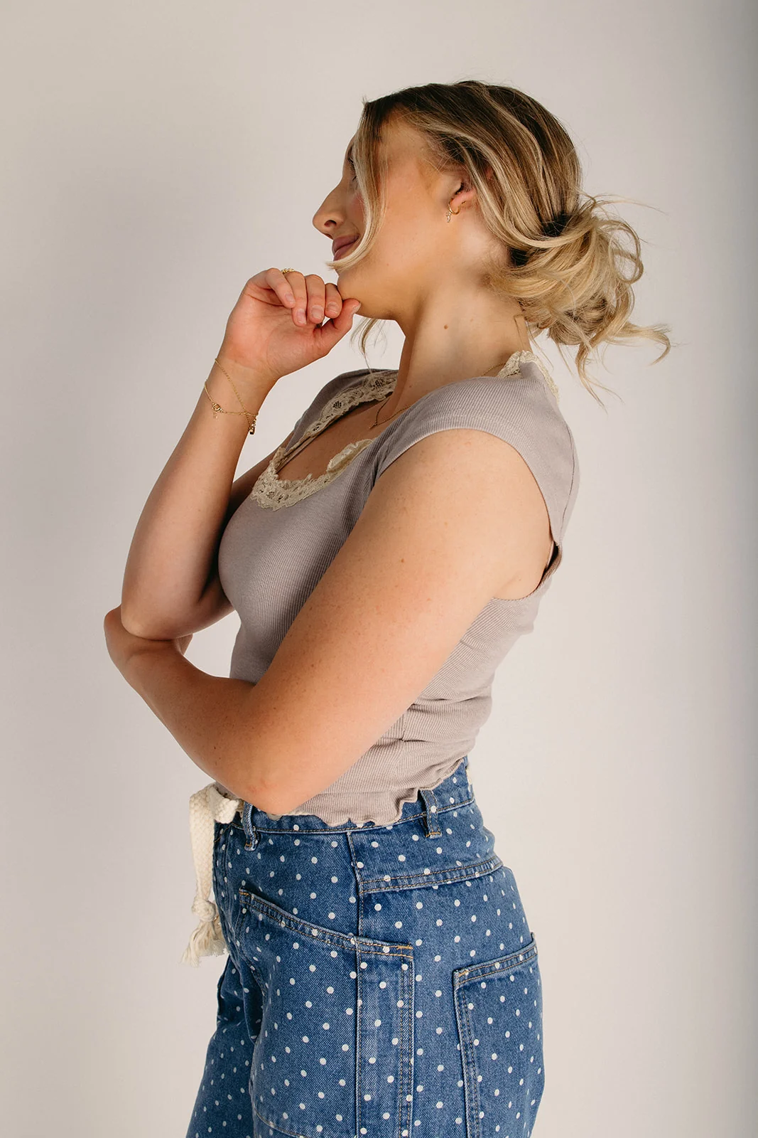 The Bronder Lace Detail Ribbed Blouse in Grey - Image 4