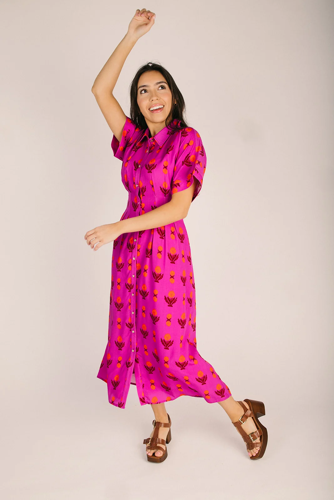 The Burrup Patterned Button-Up Dress in Magenta - Image 5