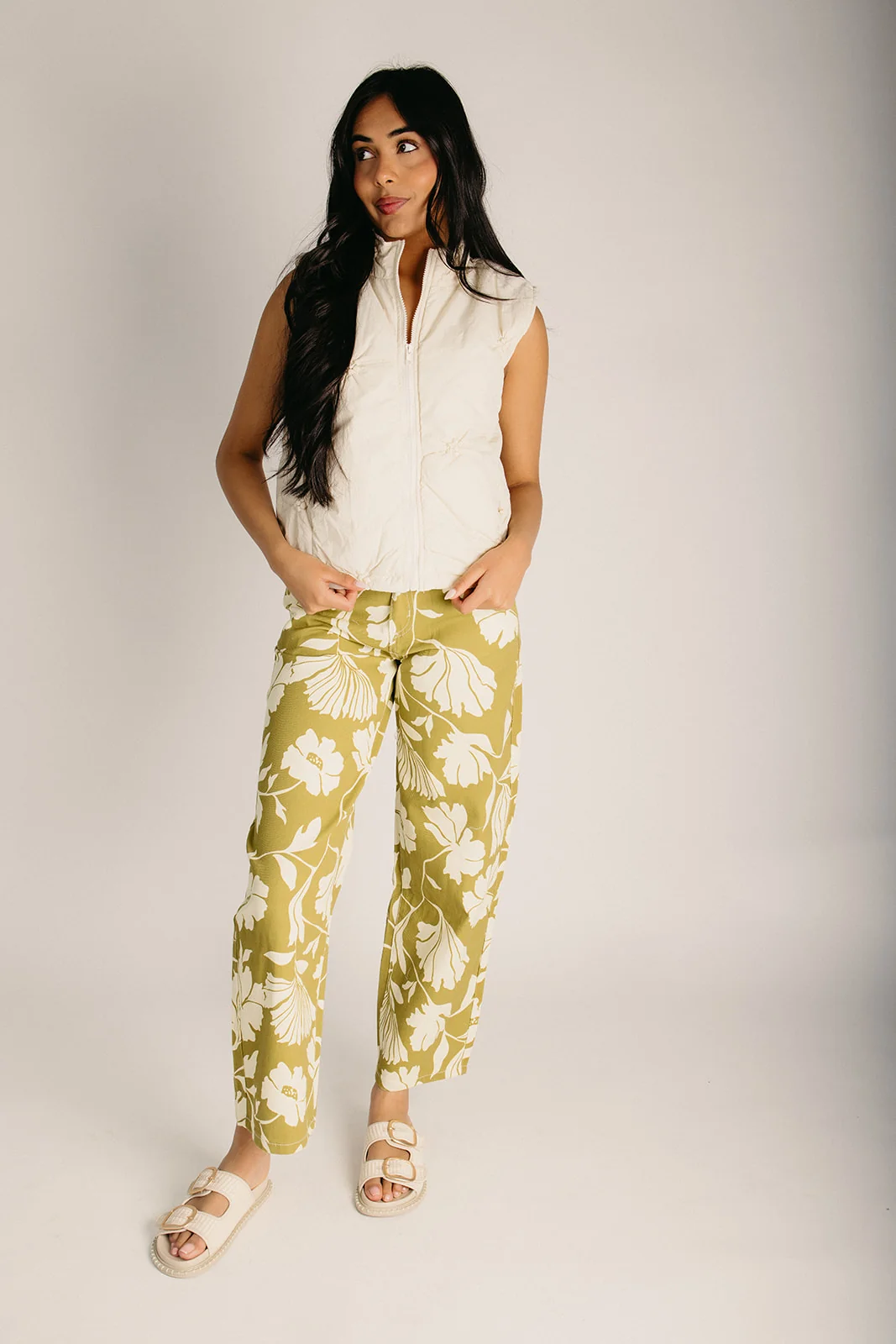 The Bussey Floral High Rise Jean in Matcha Latte - Image 3
