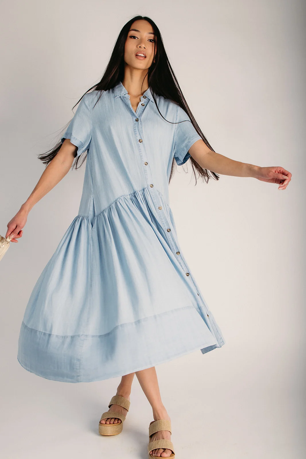 The Buxton Button-Up Chambray Dress in Light Blue - Image 5