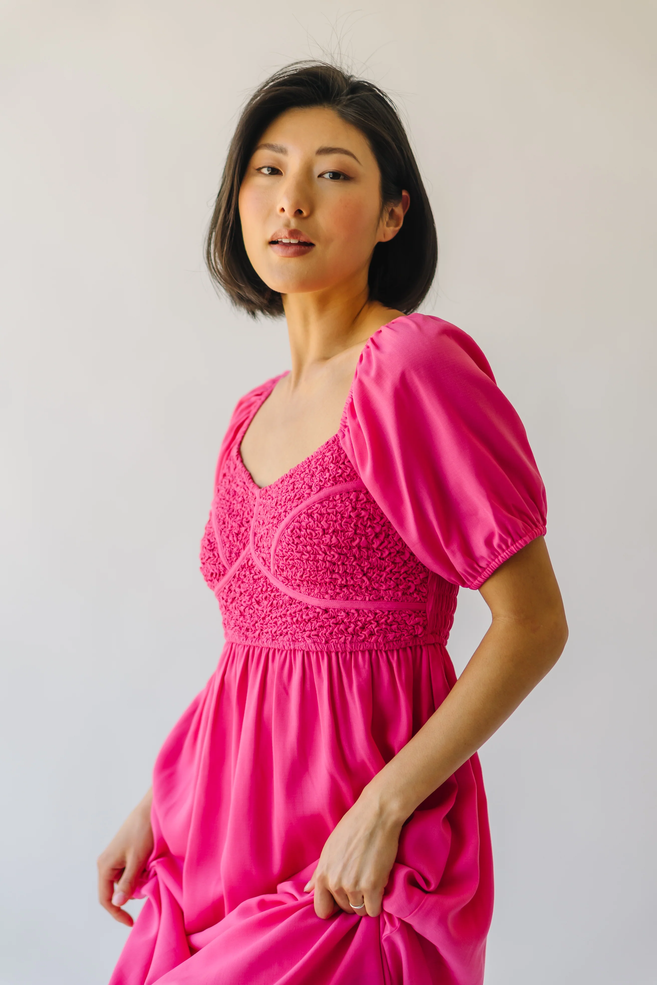 The Cabrilo Smocked Detail Midi Dress in Fuchsia - Image 8