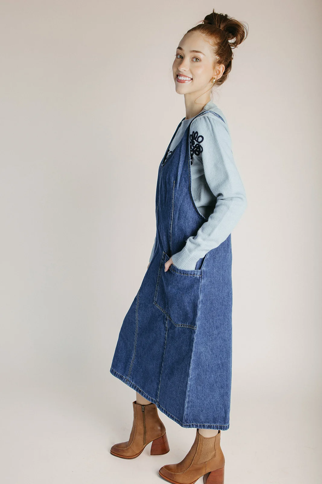 The Caffery Denim Overall Dress in Indigo Blue - Image 4