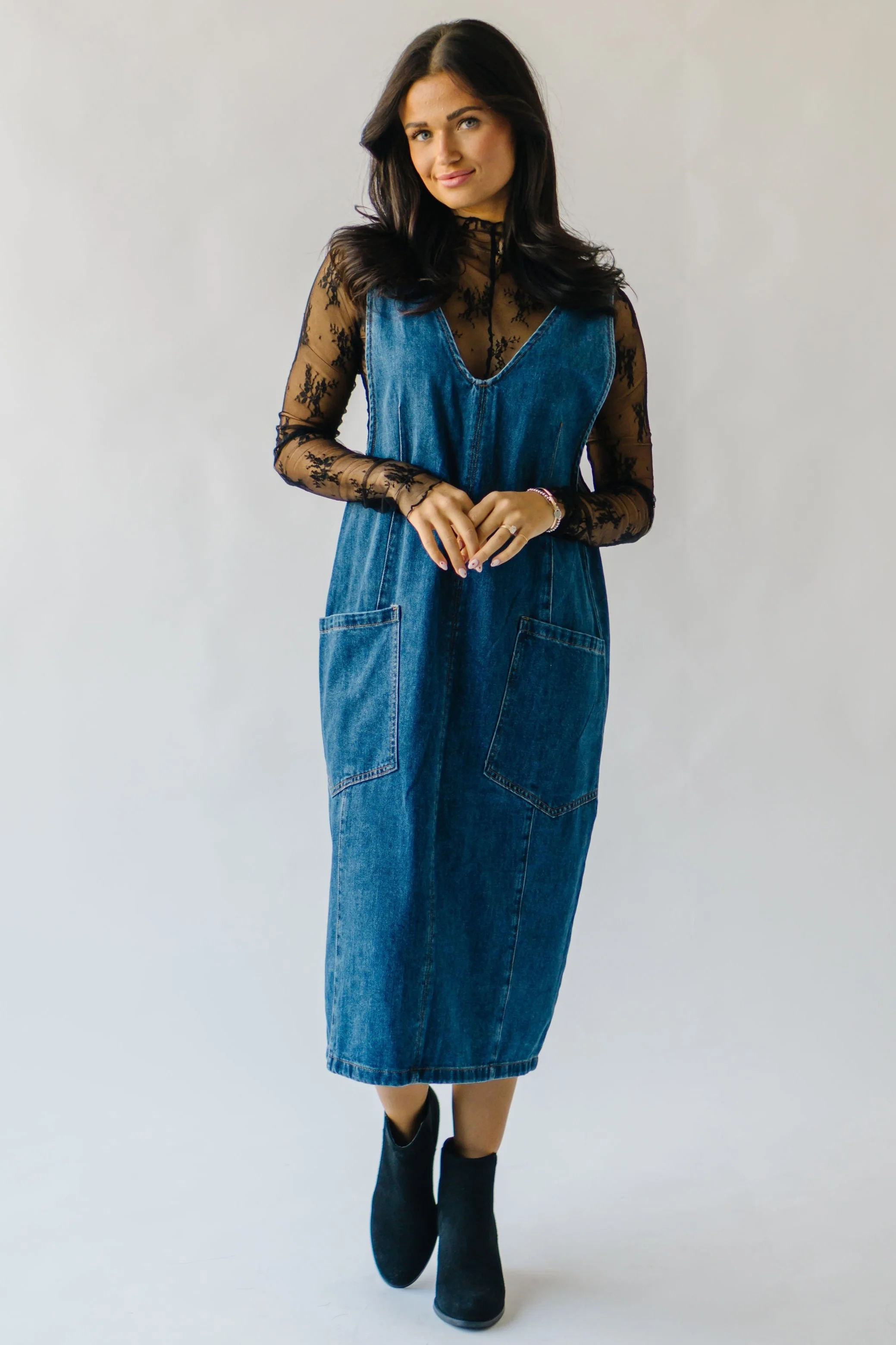 The Caffery Denim Overall Dress in Indigo Blue - Image 5