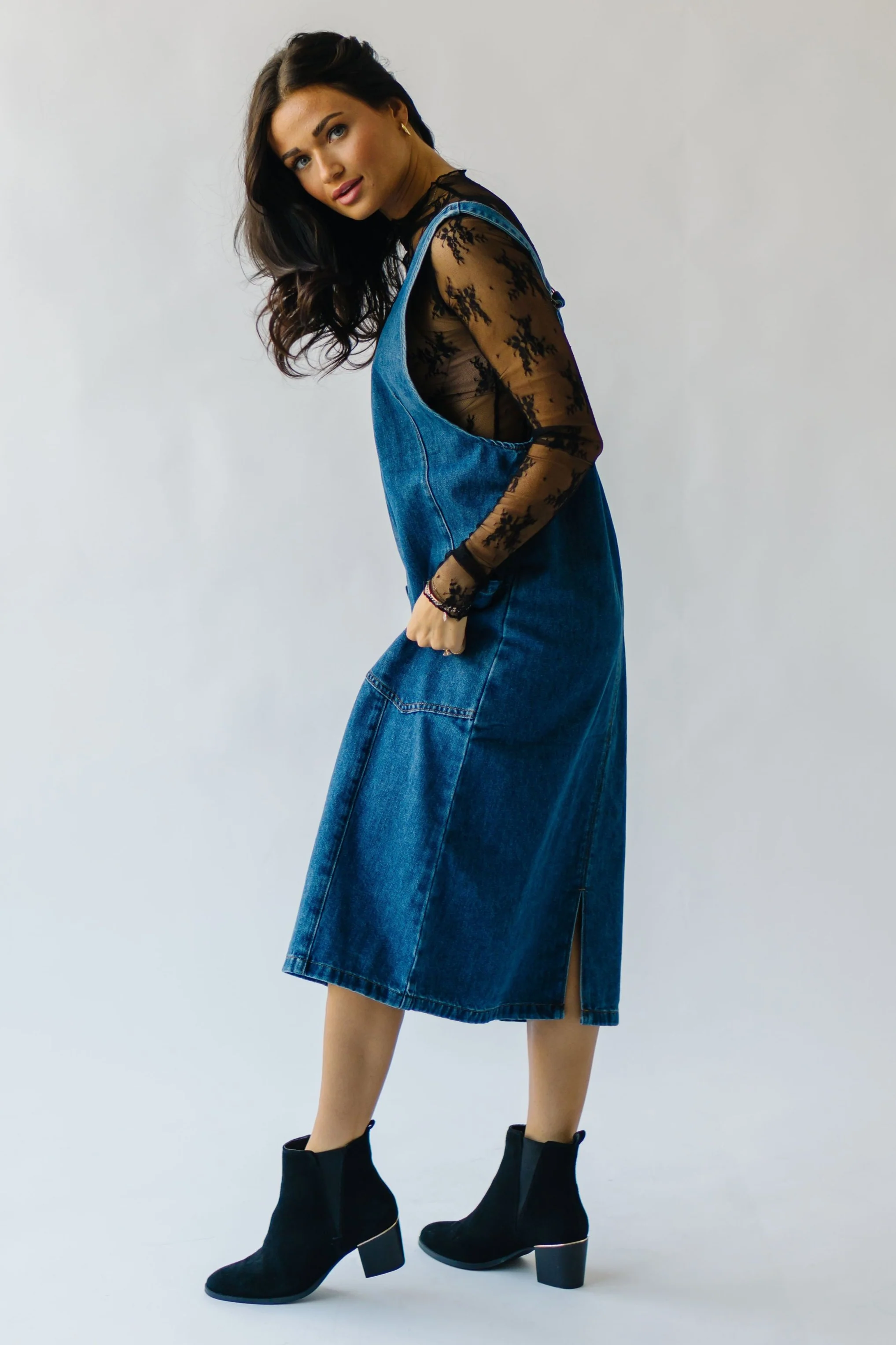 The Caffery Denim Overall Dress in Indigo Blue - Image 7