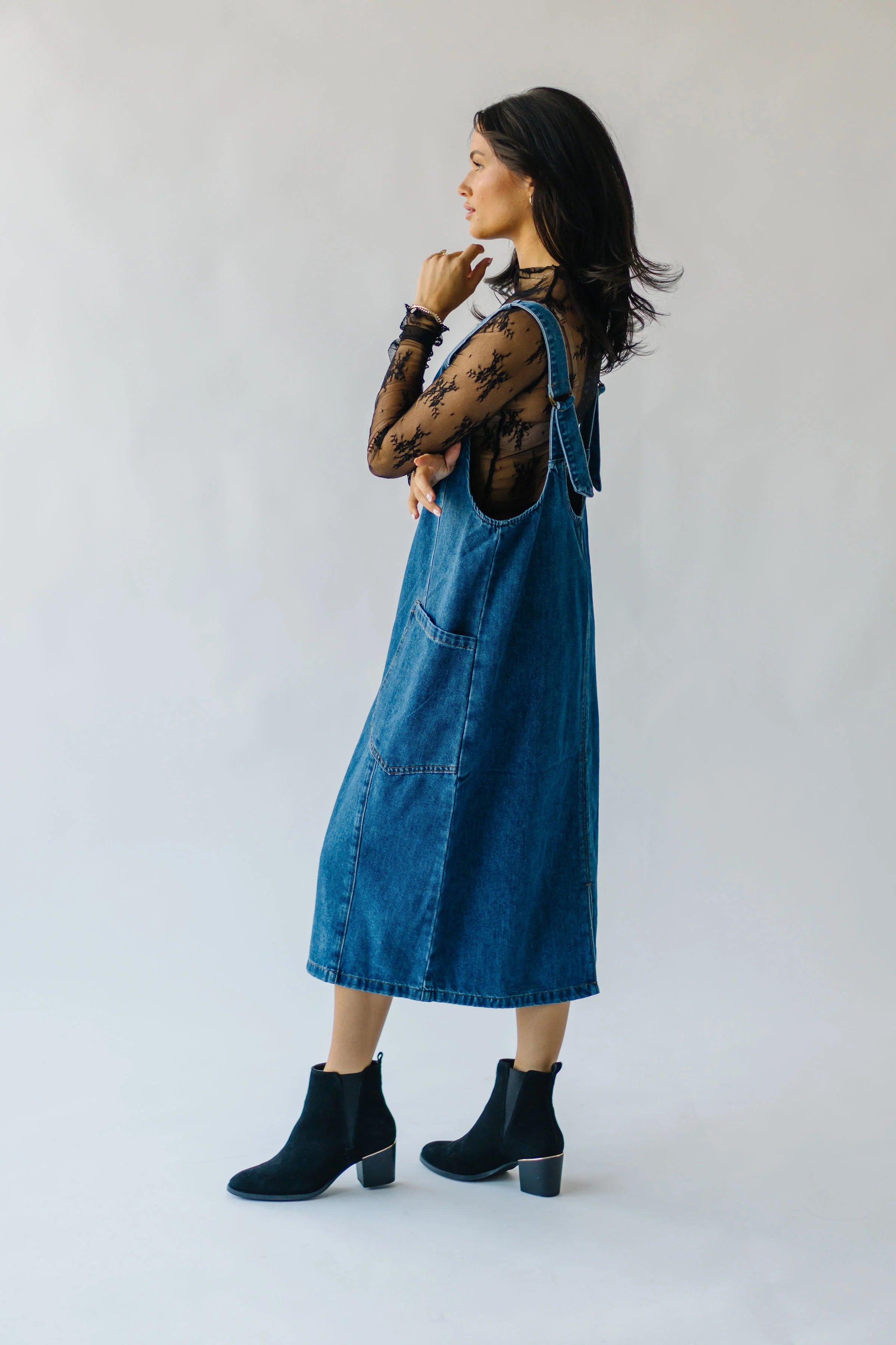 The Caffery Denim Overall Dress in Indigo Blue - Image 8