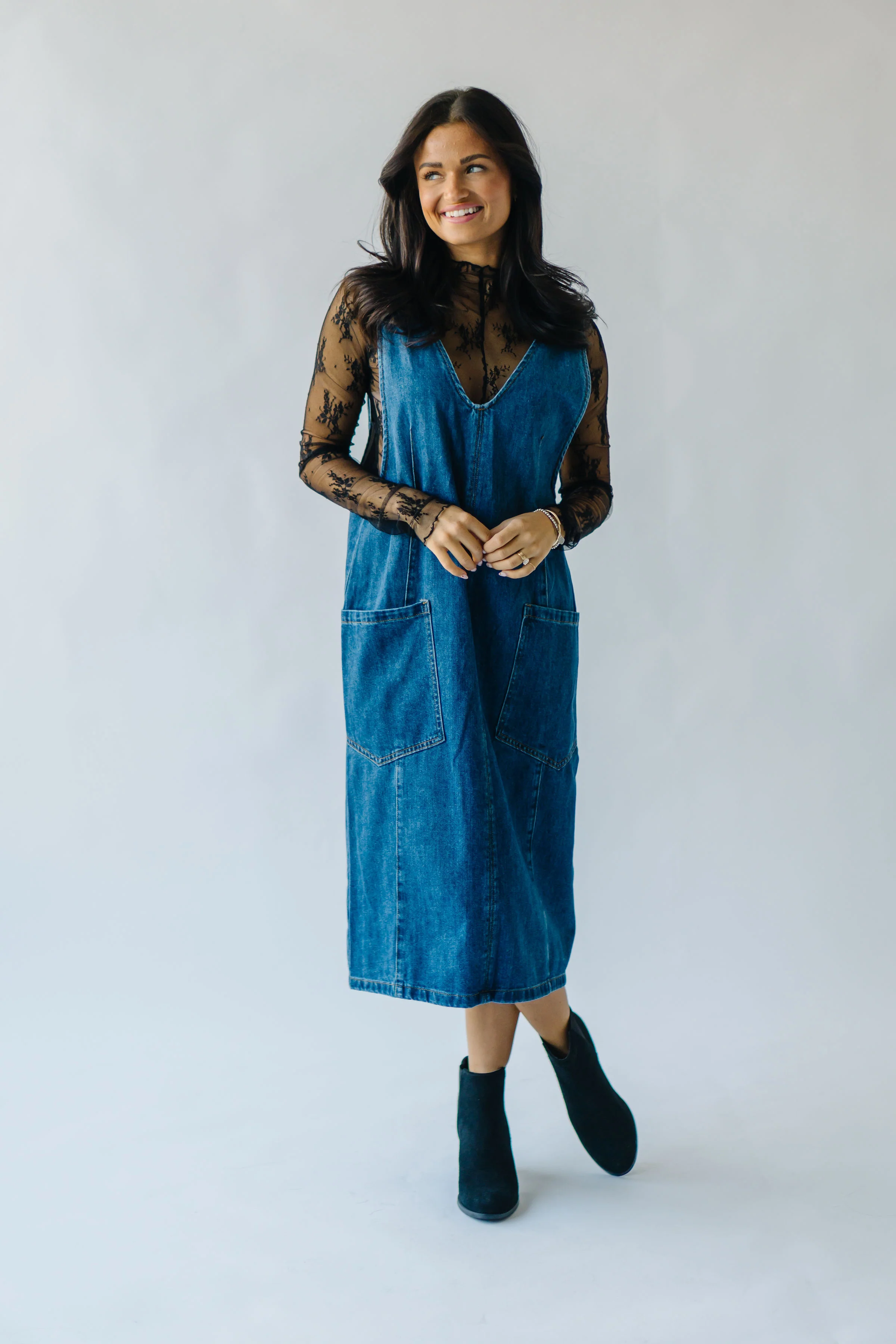 The Caffery Denim Overall Dress in Indigo Blue - Image 9