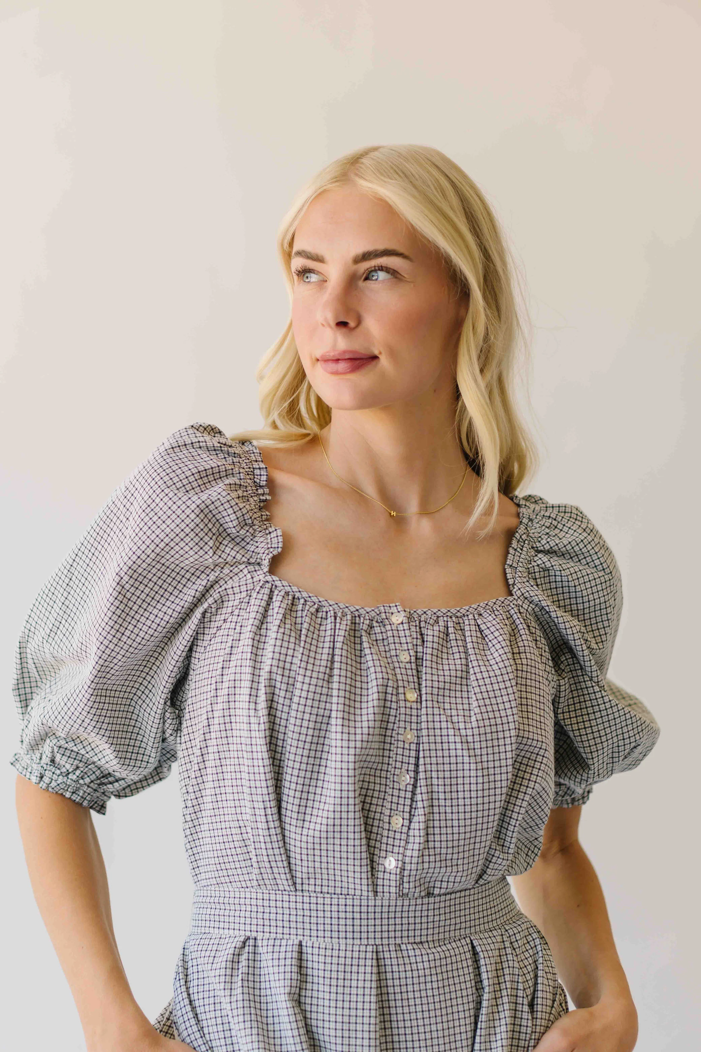The Cambria Puff Sleeve Gingham Dress in Black - Image 4