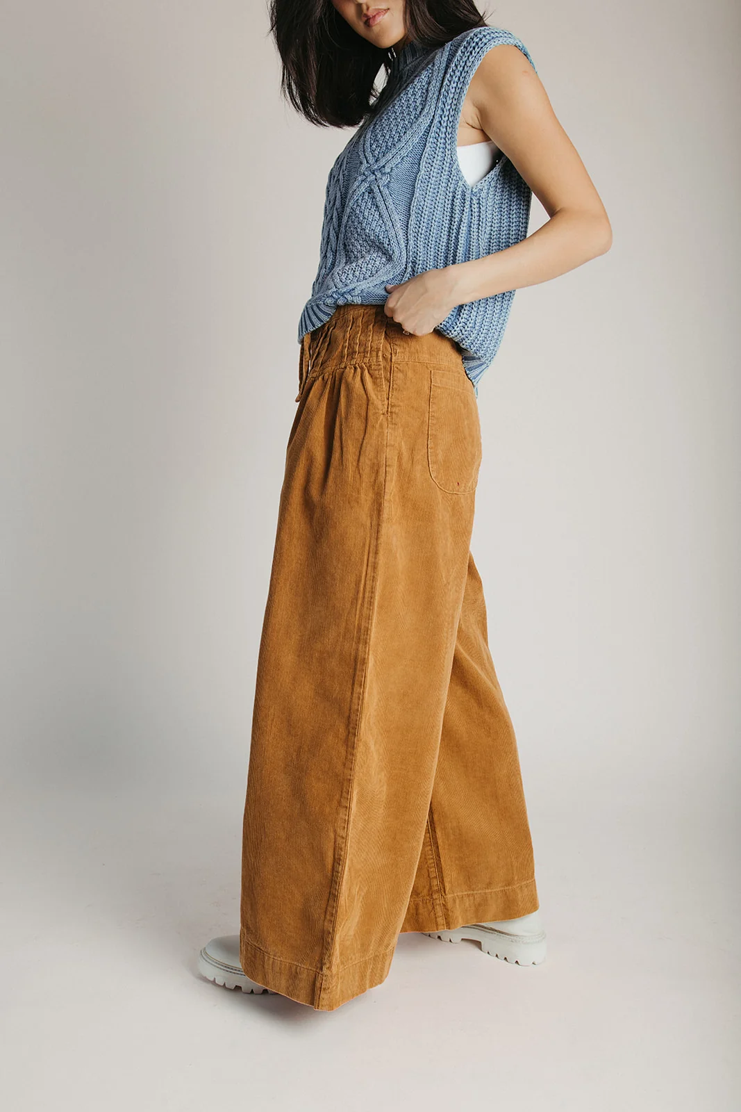 The Carlene Corduroy Pin Tuck Pant in Camel - Image 5