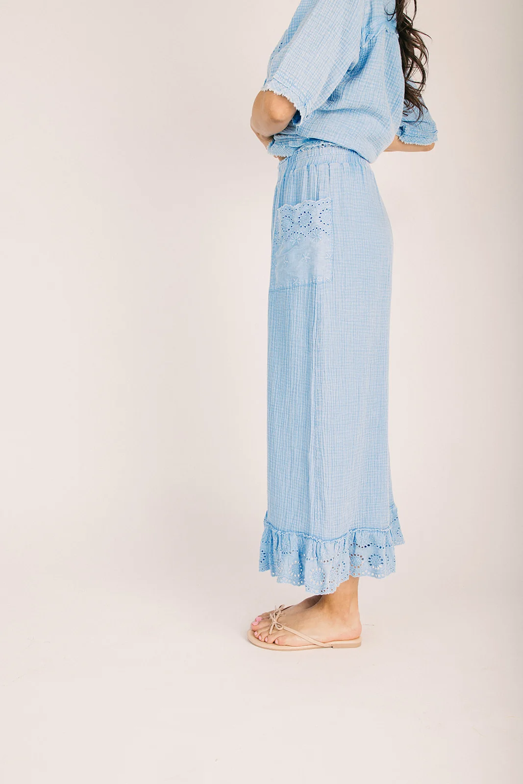 The Carlin Crochet Detail Pant in Day Blue - Image 4