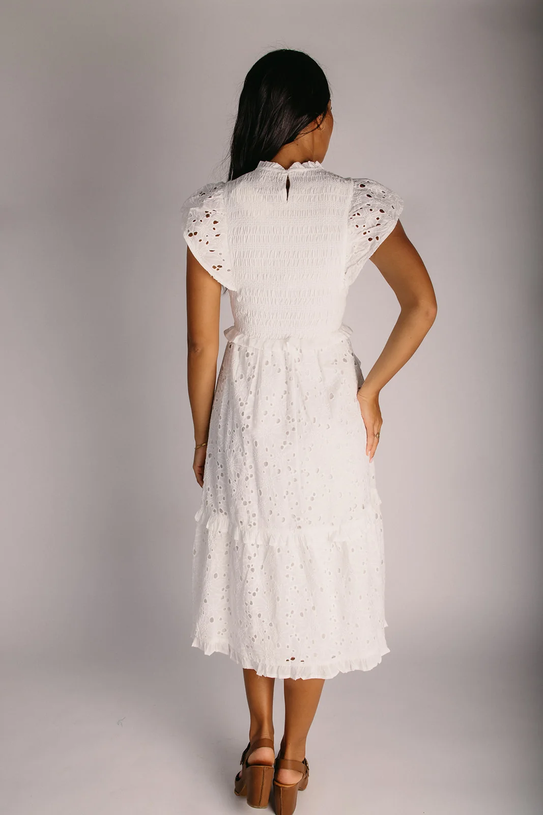 The Cassian Eyelet Mock Neck Midi Dress in Ivory - Image 2