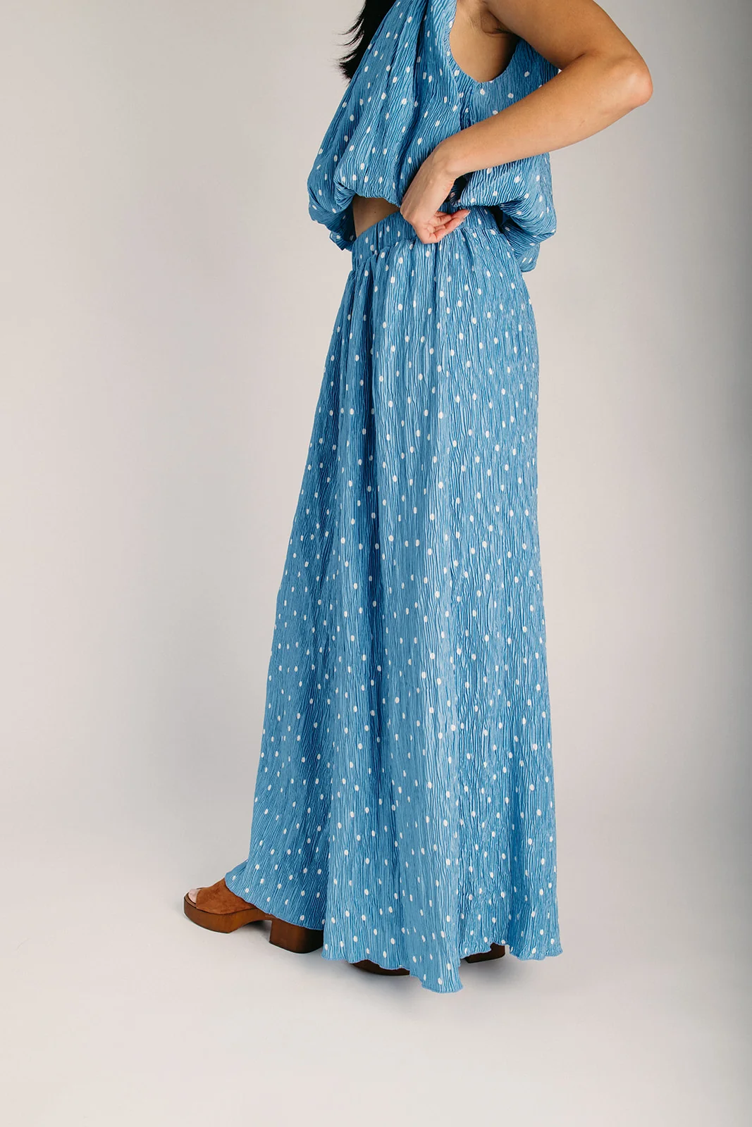 The Cerda Polka Dot Wide Leg Pant in Blue - Image 4