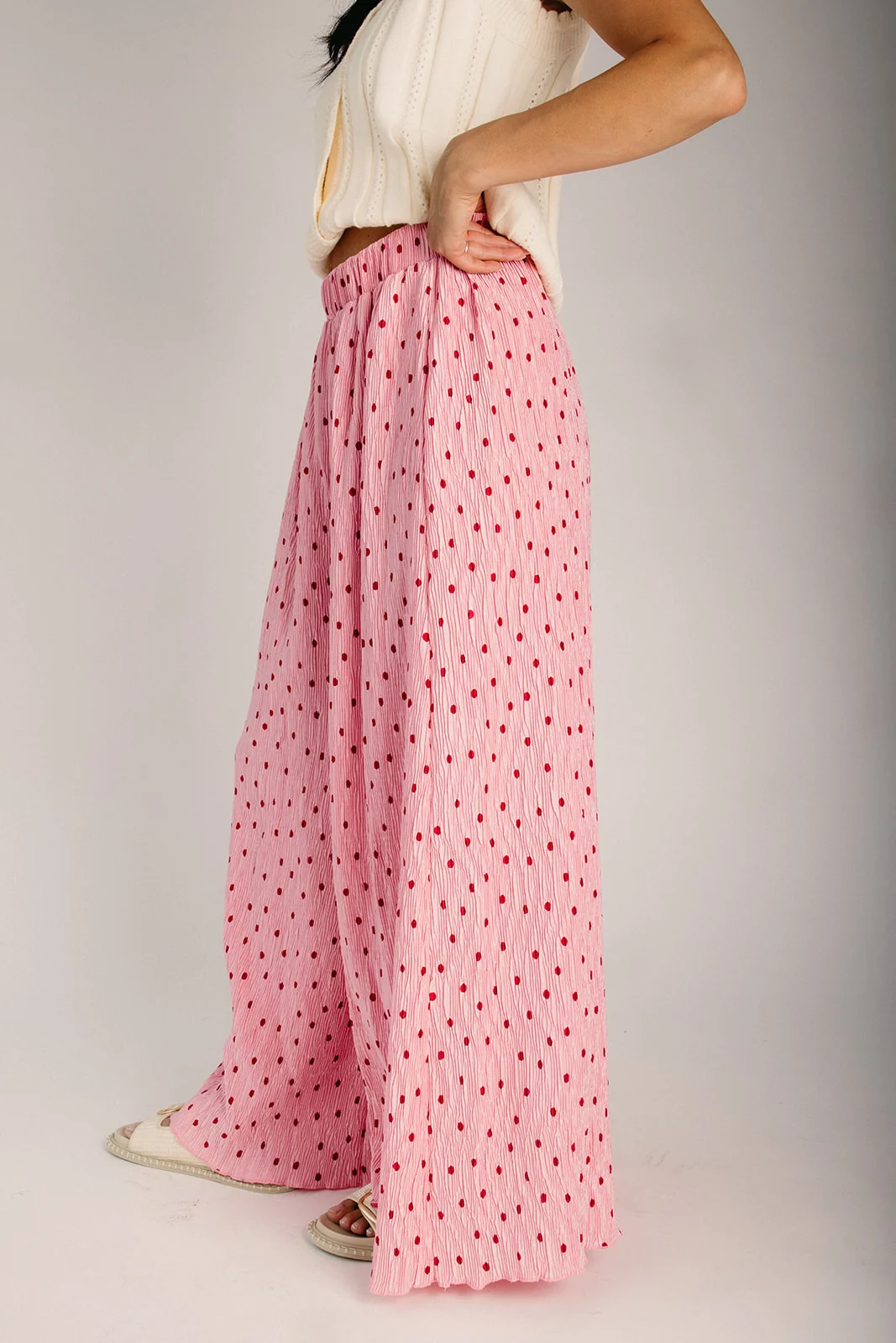 The Cerda Polka Dot Wide Leg Pant in Pink - Image 4