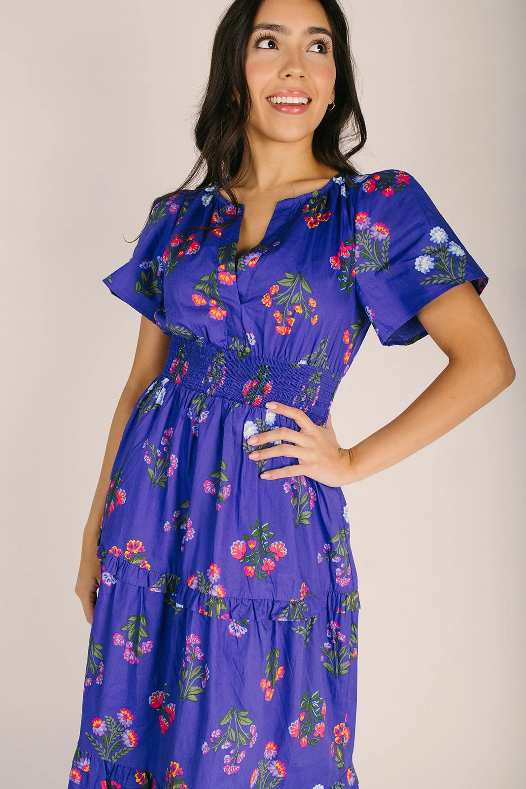 The Clemen Poplin Tiered Maxi Dress in Navy - Image 3
