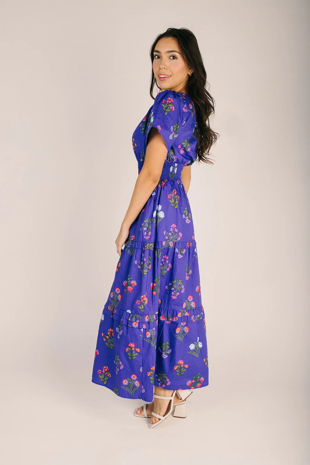 The Clemen Poplin Tiered Maxi Dress in Navy - Image 4