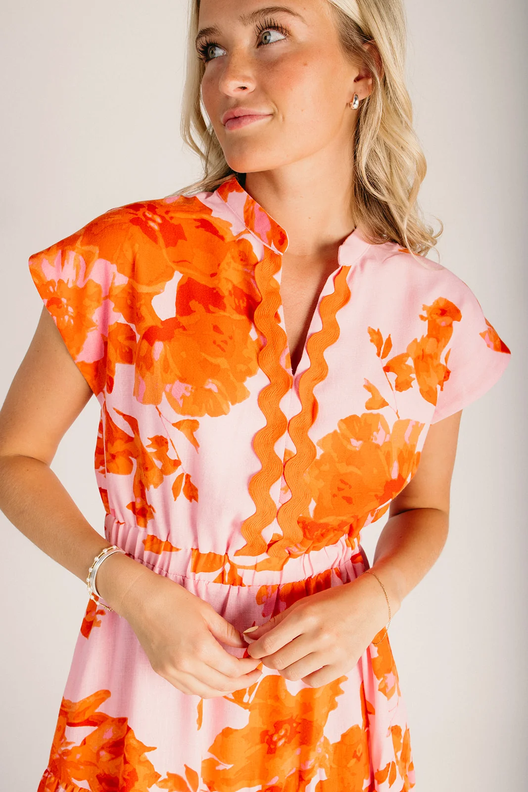 The Colvard Tiered Floral Midi Dress in Pink + Red Multi - Image 3