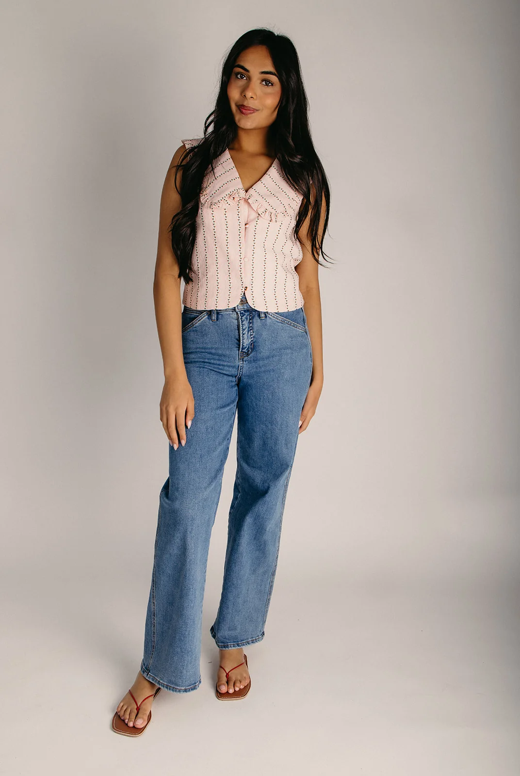 The Conner V-Neck Blouse in Pink Stripe - Image 3