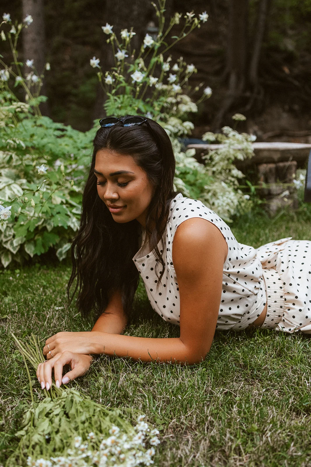 The Coralie Polka Dot Tank + Skirt Set in Oatmeal + Black - Image 3