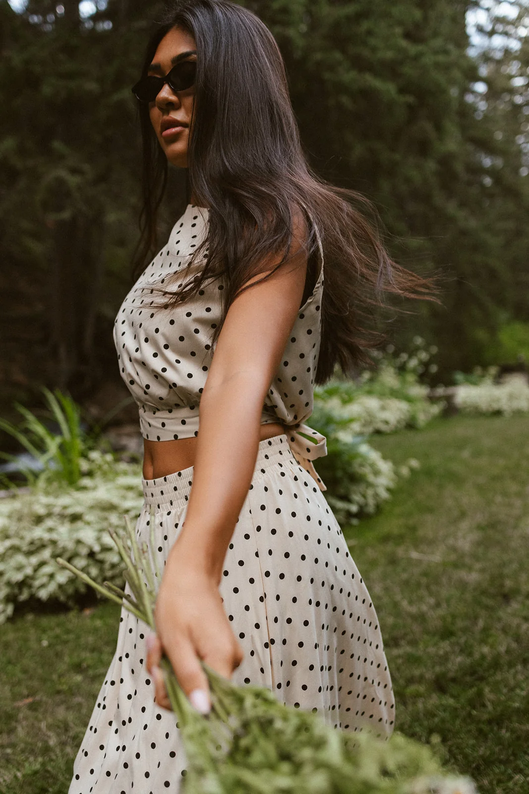 The Coralie Polka Dot Tank + Skirt Set in Oatmeal + Black - Image 4