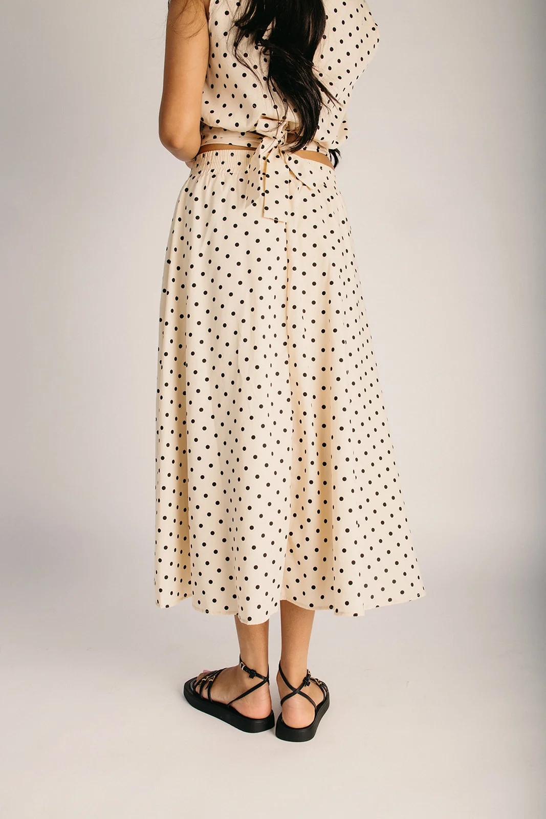 The Coralie Polka Dot Tank + Skirt Set in Oatmeal + Black - Image 8