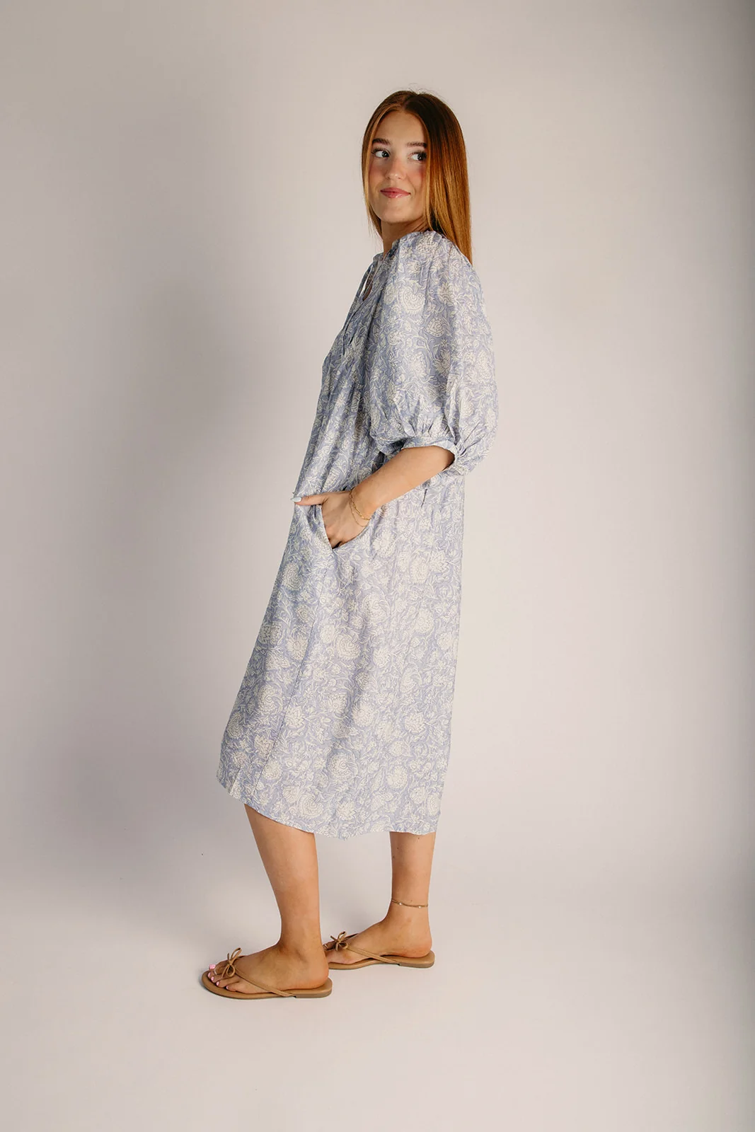 The Cordura Printed Boho Midi Dress in Powder Blue - Image 3