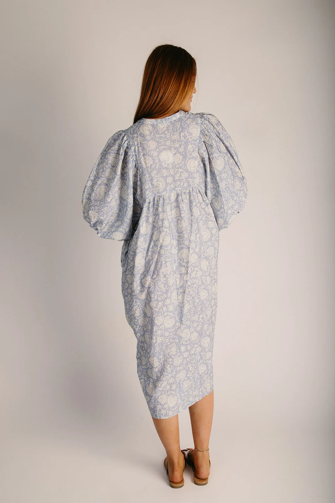 The Cordura Printed Boho Midi Dress in Powder Blue - Image 4