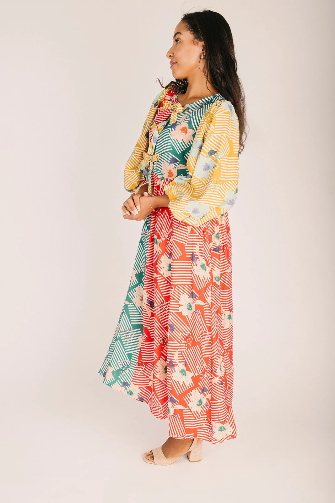 The Crovo Mixed Pattern Midi Dress in Multi - Image 4