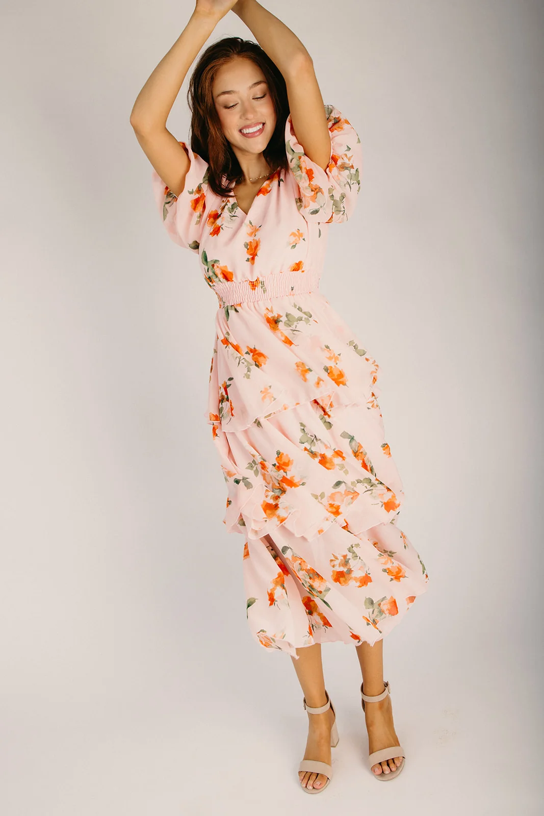 The Crowell Tiered Floral Dress in Peach - Image 5