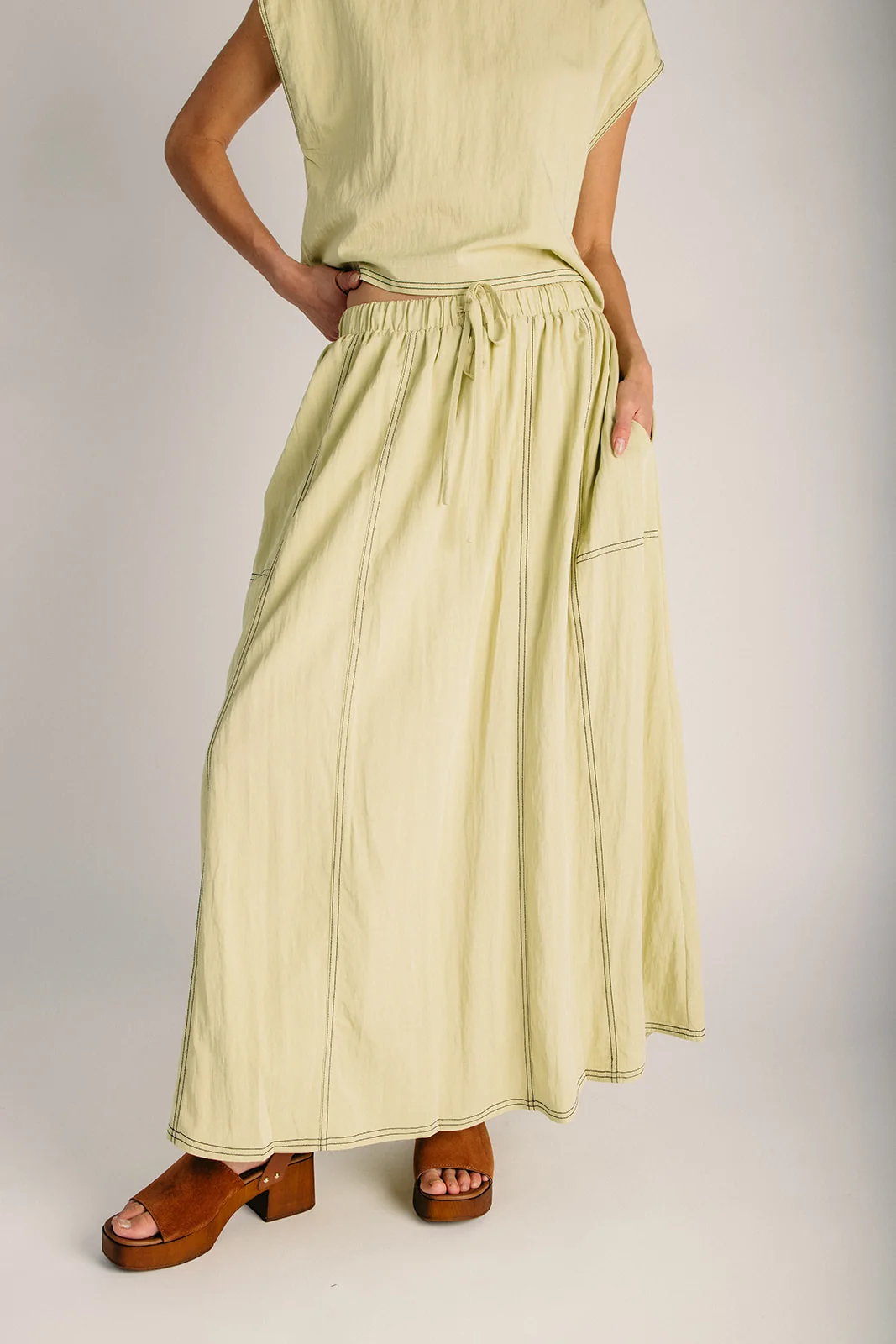 The Crump Stitch Detail Blouse + Skirt Set in Chartreuse - Image 6
