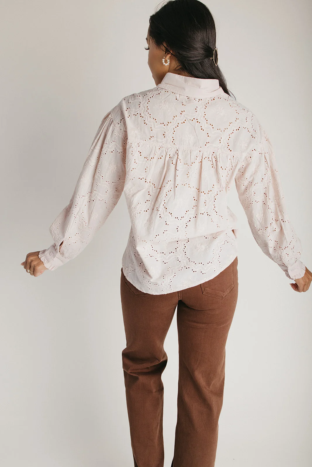 The Dasha Eyelet Button-Up Blouse in Blush - Image 2