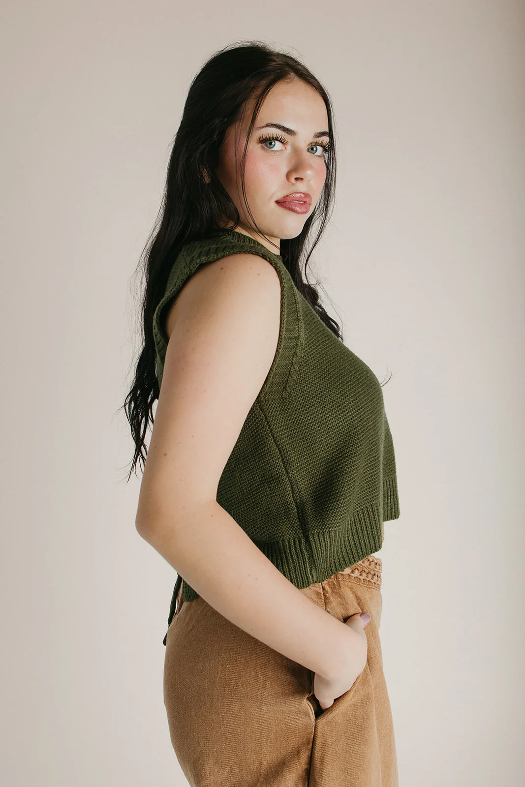 The Deann Knit Vest in Olive - Image 4