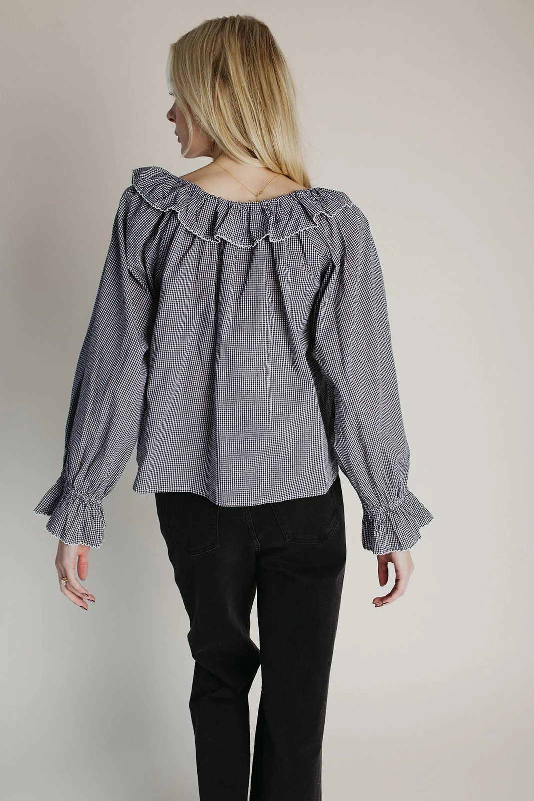 The Donaldson Gingham Ruffle Blouse in Black - Image 2