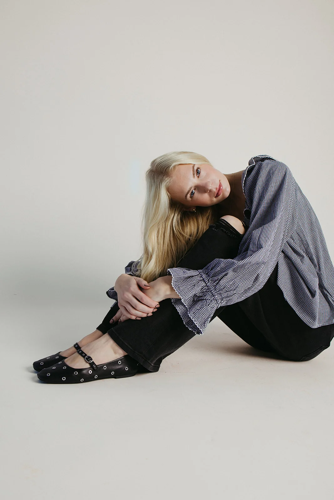 The Donaldson Gingham Ruffle Blouse in Black - Image 4