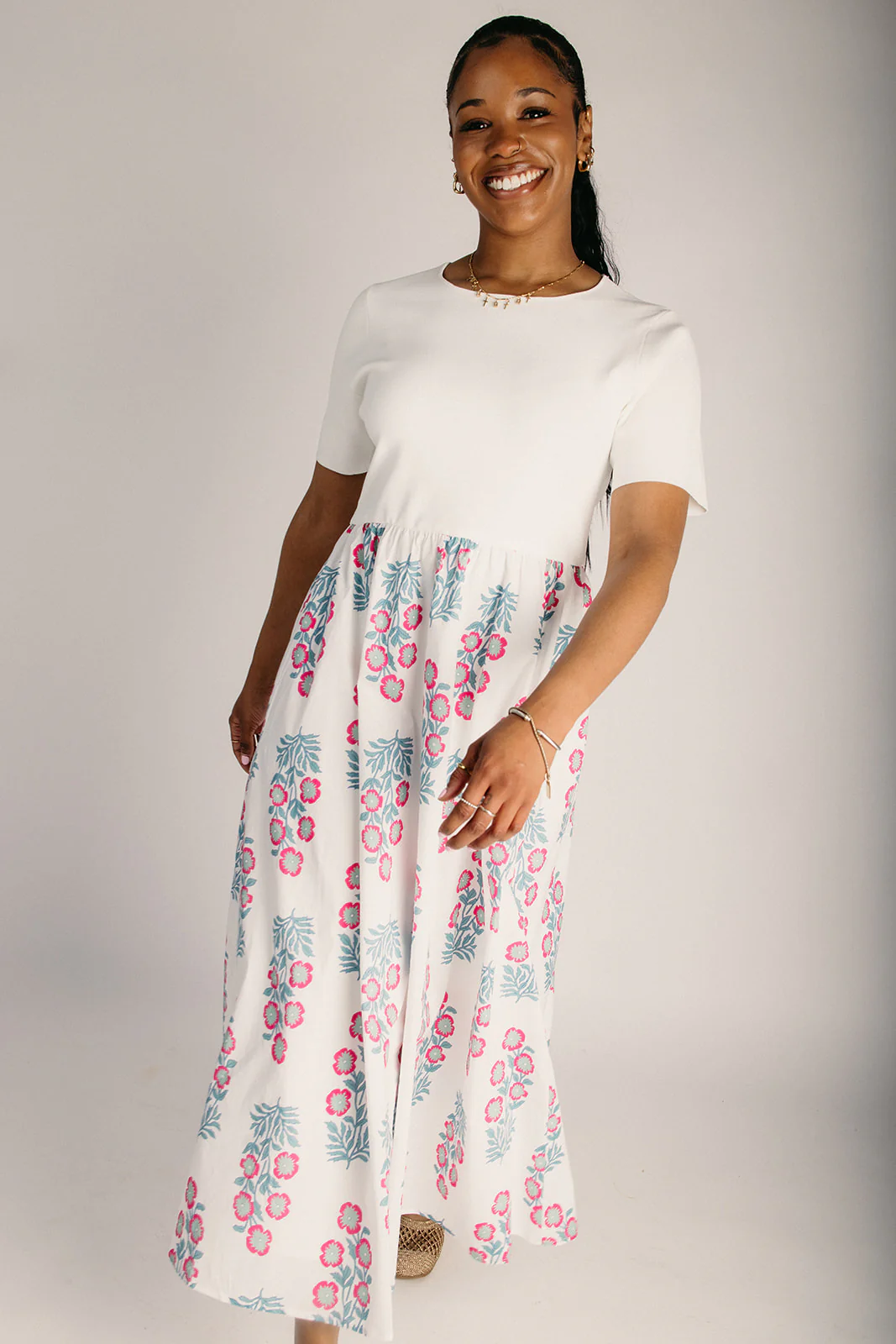 The Dowler Floral Detail Midi Dress in Off White