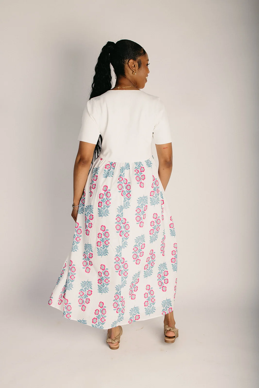 The Dowler Floral Detail Midi Dress in Off White - Image 3