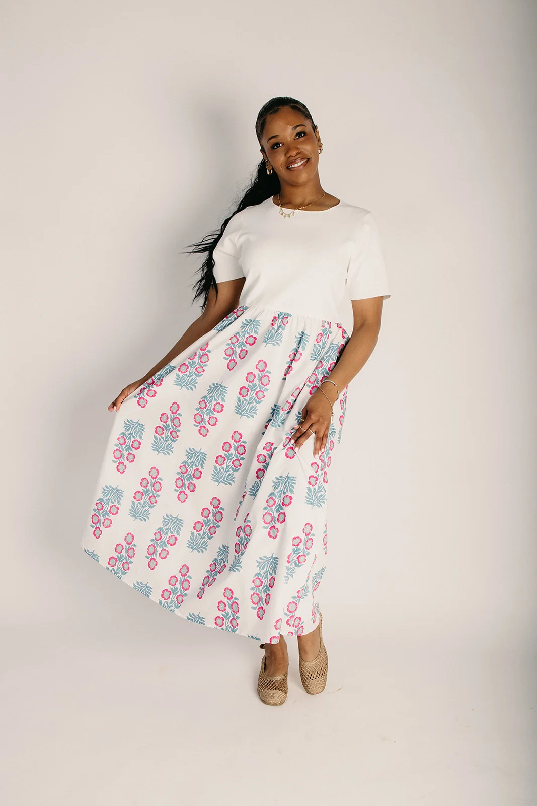 The Dowler Floral Detail Midi Dress in Off White - Image 6