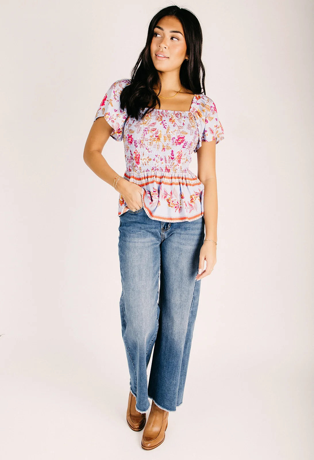 The Eaves Wide Leg Raw Hem Jean in Muted Blue - Image 4