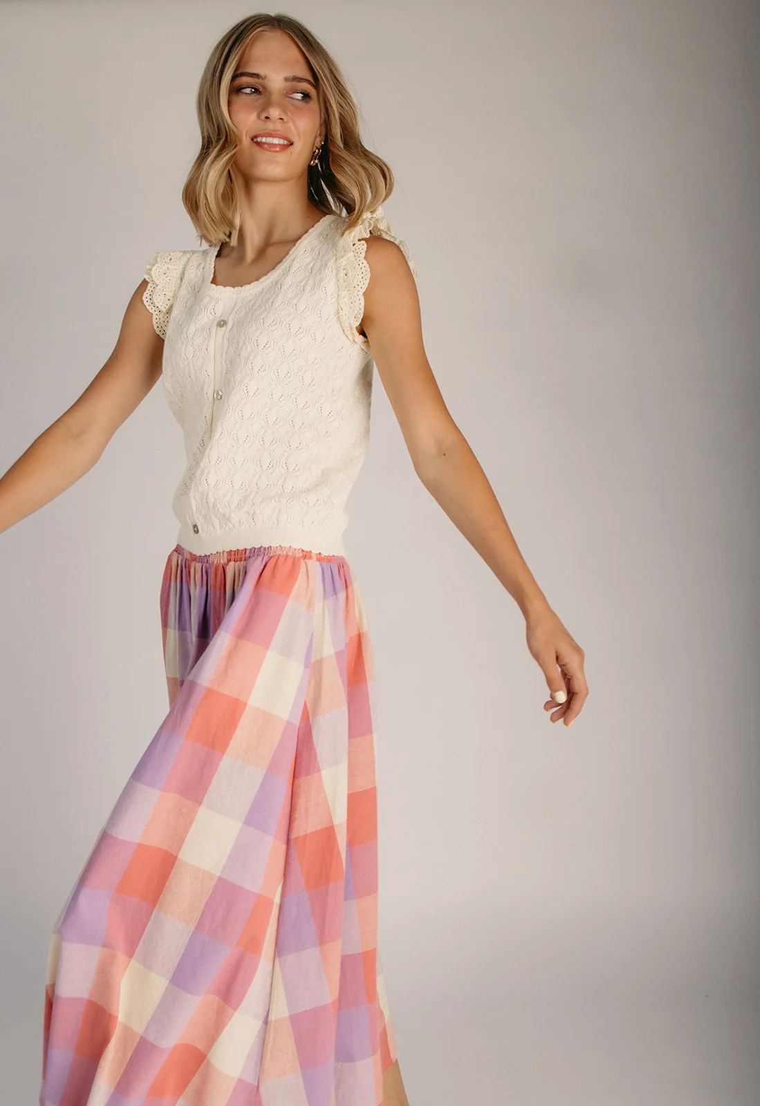 The Elora Eyelet Crochet Tank in Cream - Image 5