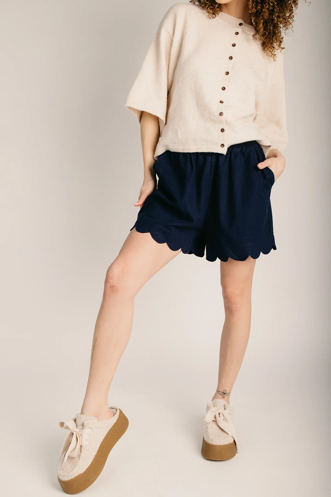 The Emilie Scalloped Short in Navy - Image 5