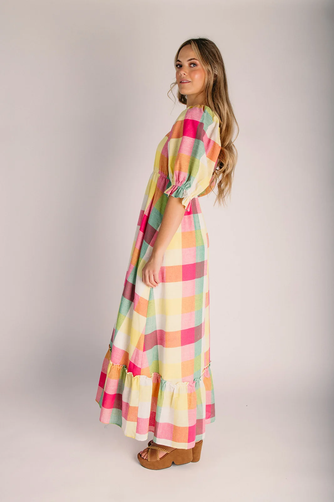 The Estella Plaid Patterned Maxi Dress in Rainbow - Image 4