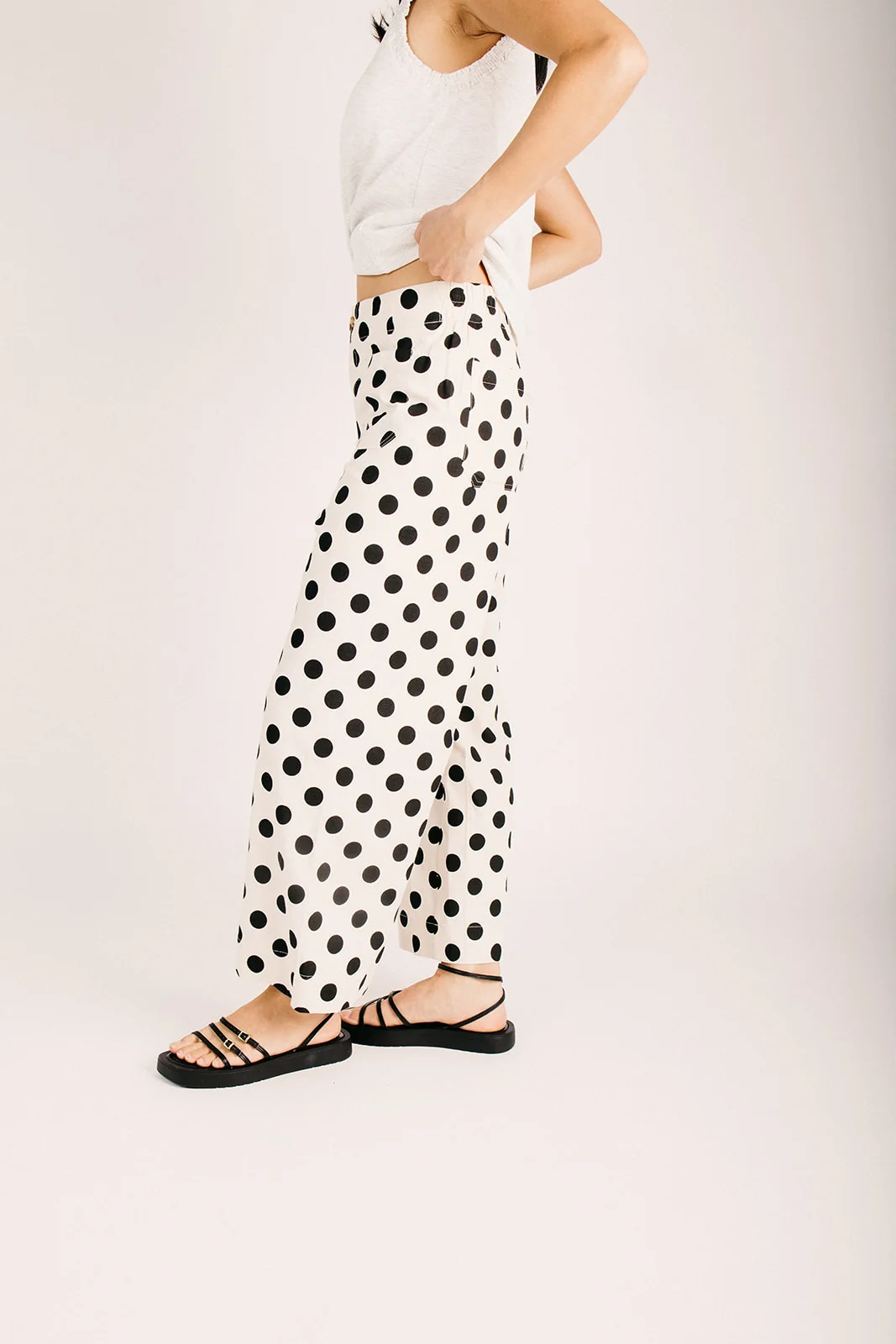 The Etta Wide Leg Polka Dot Pant in Black + Cream - Image 4