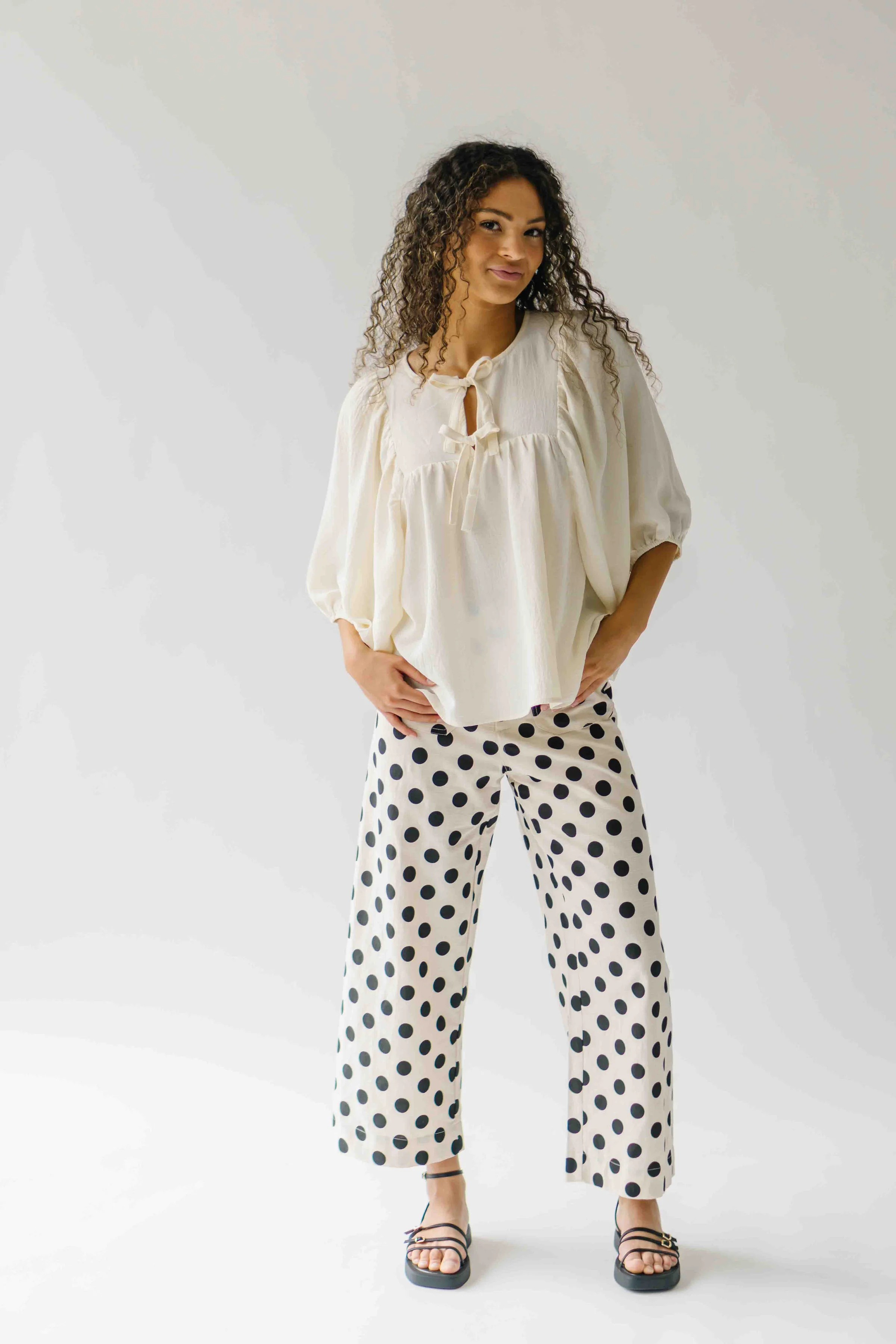 The Etta Wide Leg Polka Dot Pant in Black + Cream - Image 9