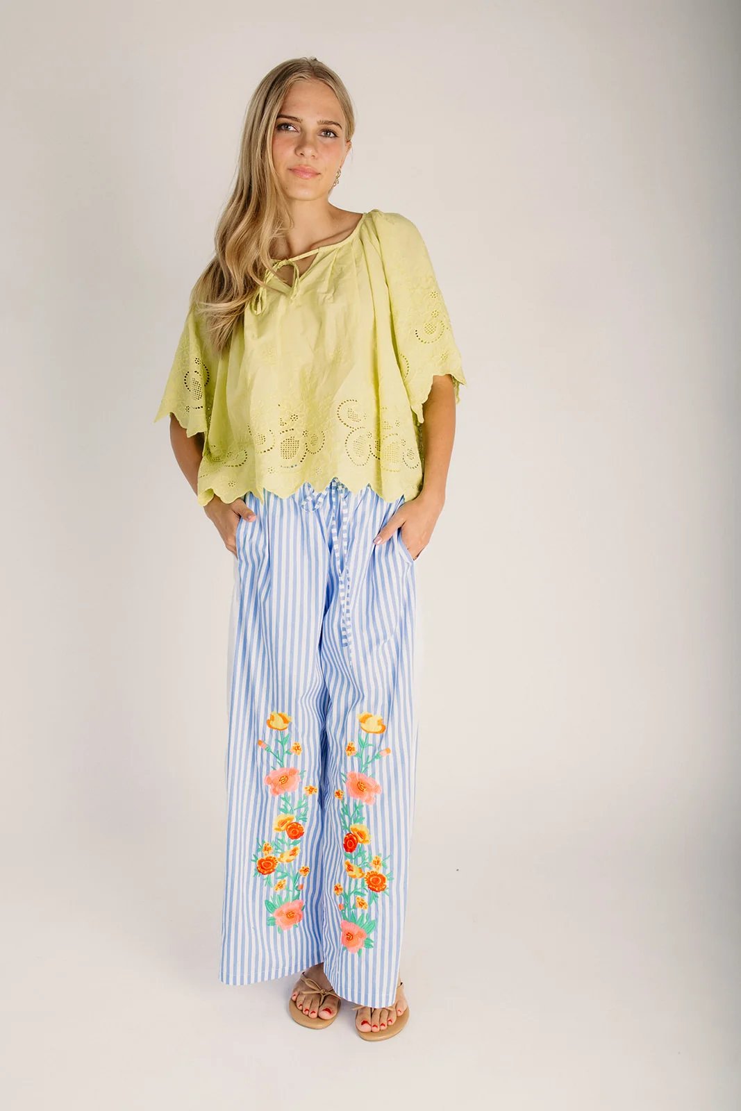 The Fannie Floral Embroidered Pant in Blue Mix - Image 3