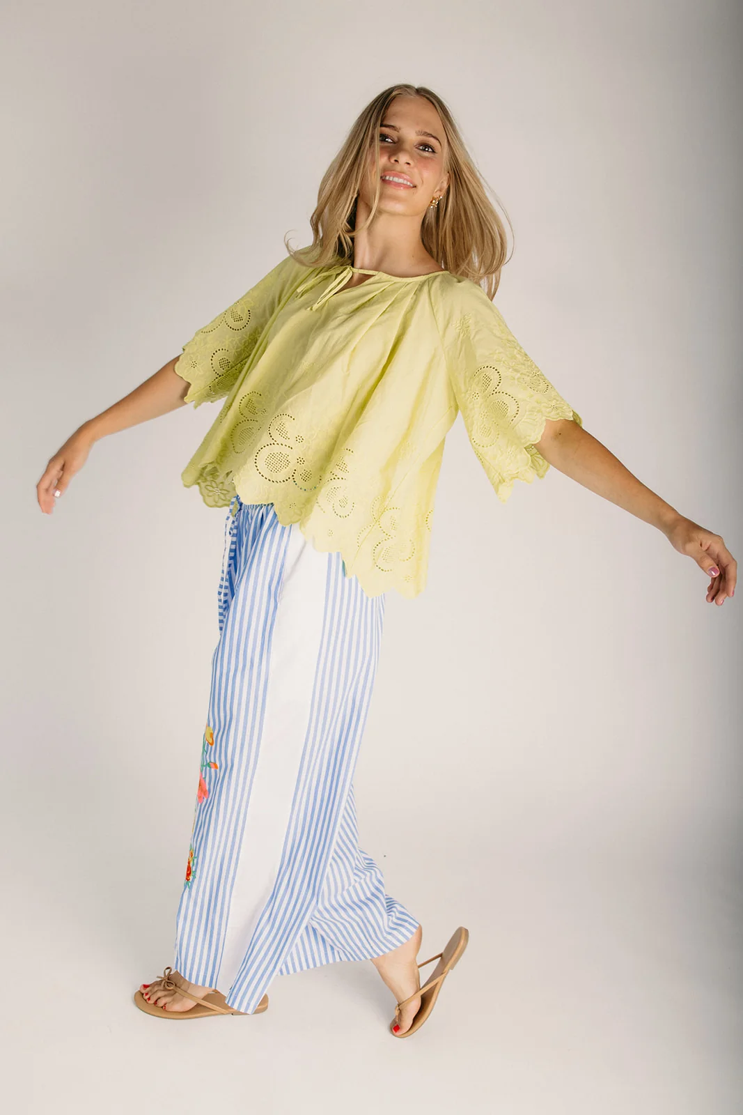 The Fannie Floral Embroidered Pant in Blue Mix - Image 5