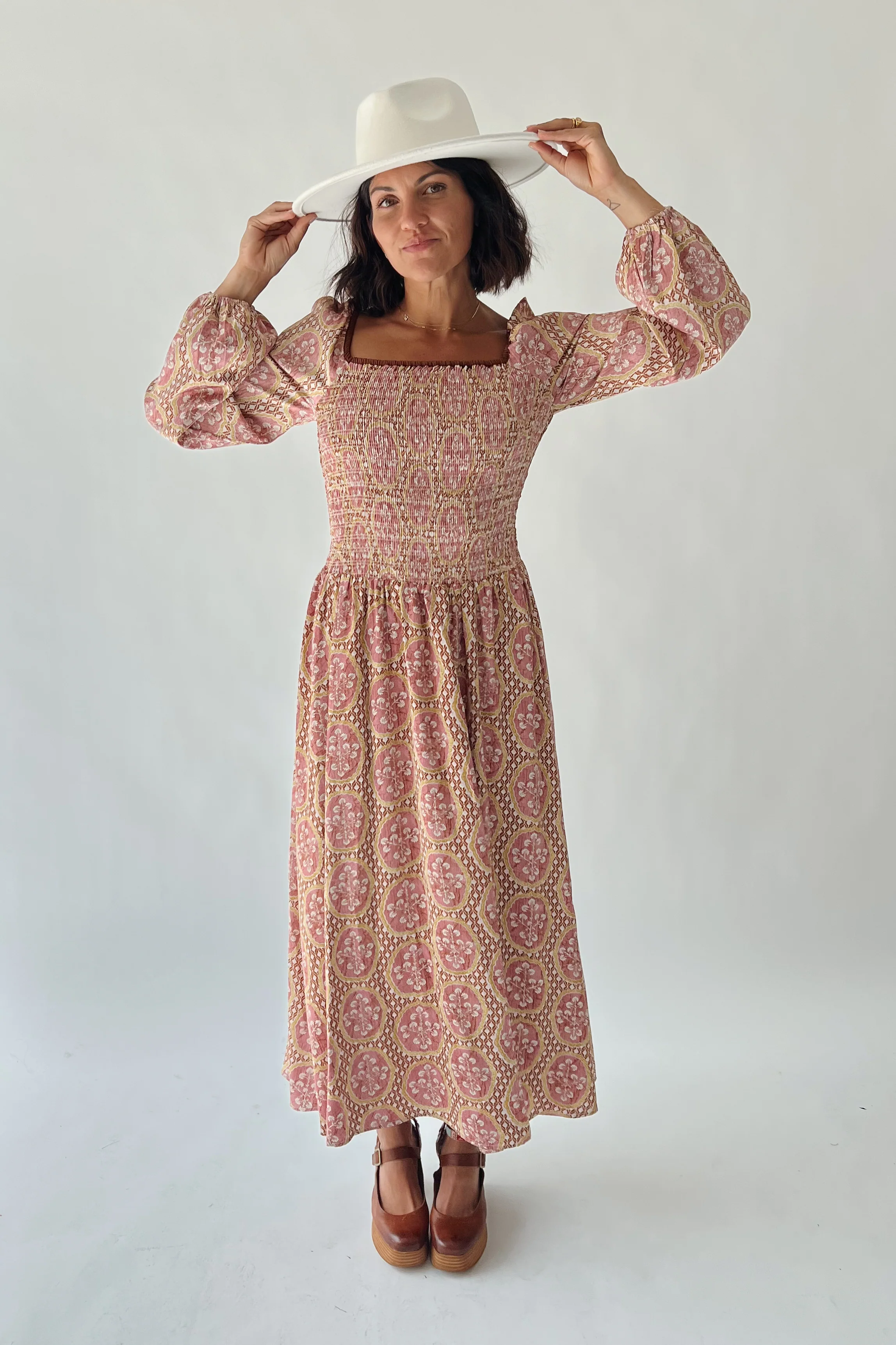 The Feeney Smocked Maxi Dress in Mulberry