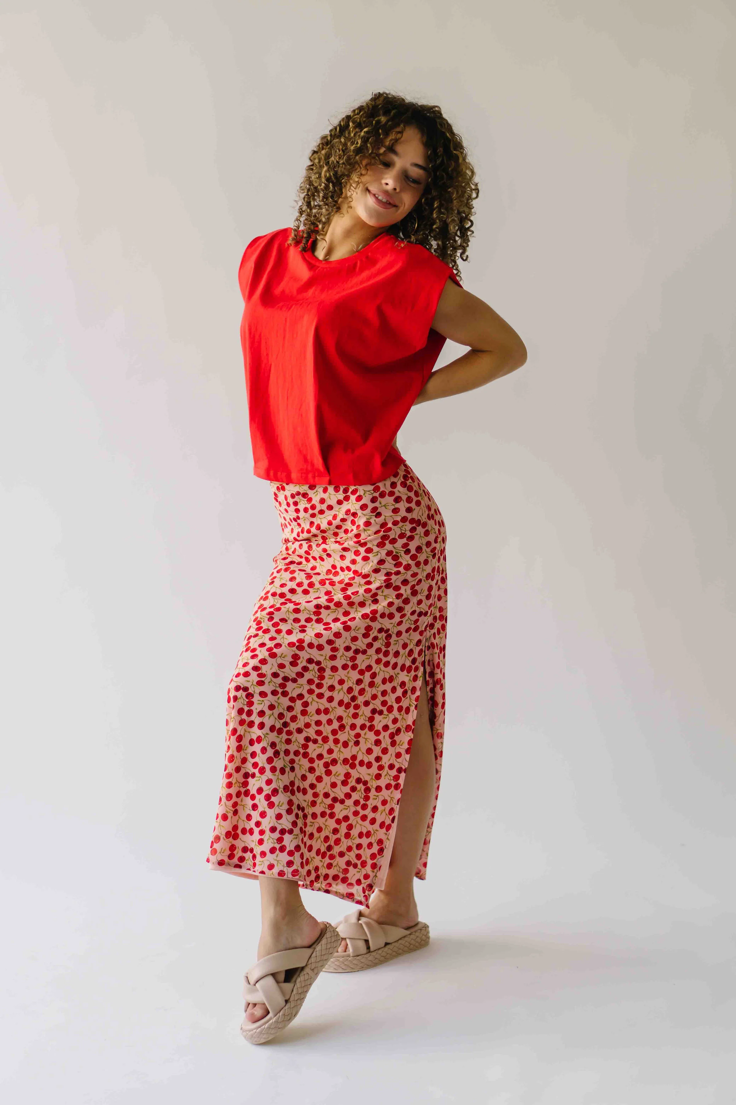 The Findlay Cherry Printed Maxi Skirt in Red Multi - Image 5